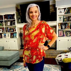 Rafaella Medium Red sheer top